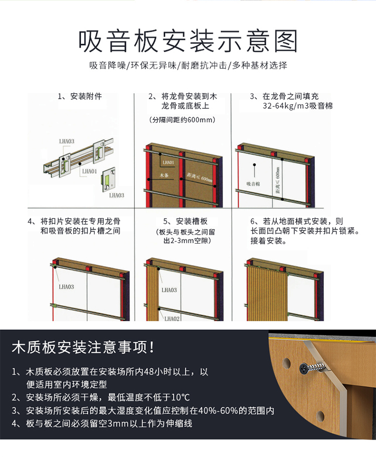 槽木吸聲板安裝方法